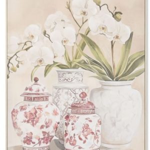 Cuadro Lienzo Jarrones Rojos Orquídeas 80x100cm.